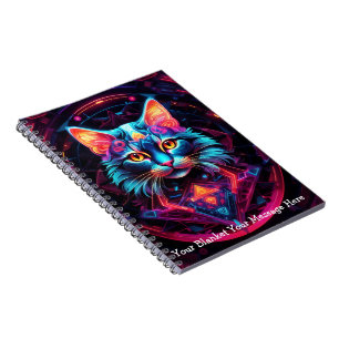 Caderno Espiral Gato Guardião Cósmico - Neon Galaxy Mandala