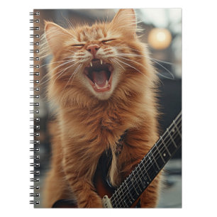 Caderno Espiral Gato Guitarrista Ruivo de Rock N Roll Rockstar