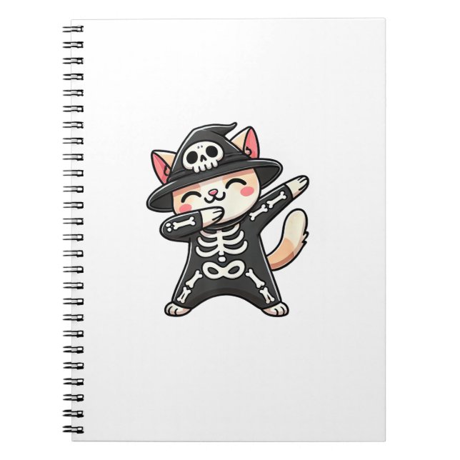 Caderno Espiral Gato Halloween Esqueleto Gato Fofo Crianças  (Frente)
