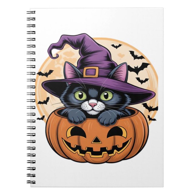 Caderno Espiral Gato Halloween Pumpkin Black Cat Oversize T Shirt (Frente)