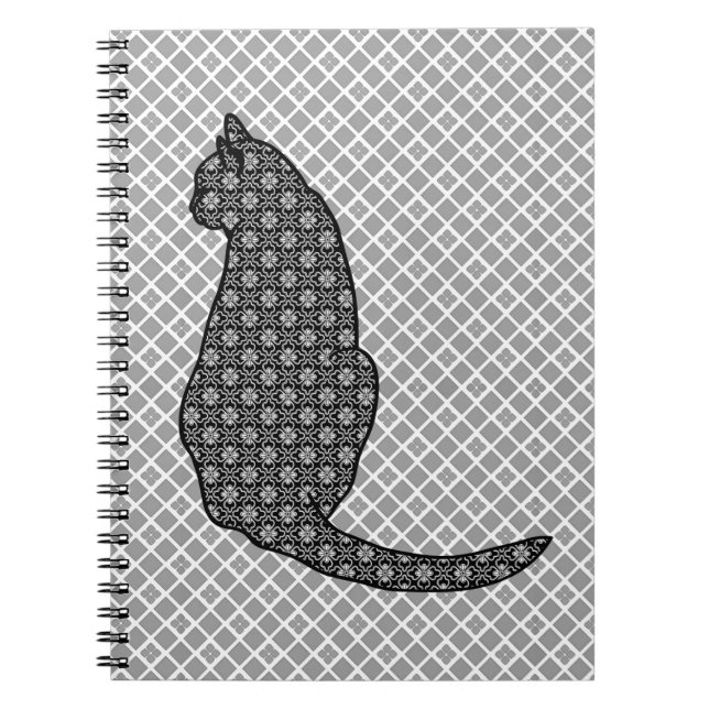 Caderno Espiral Gato Japonês - Impressão Kimono preto e branco (Frente)