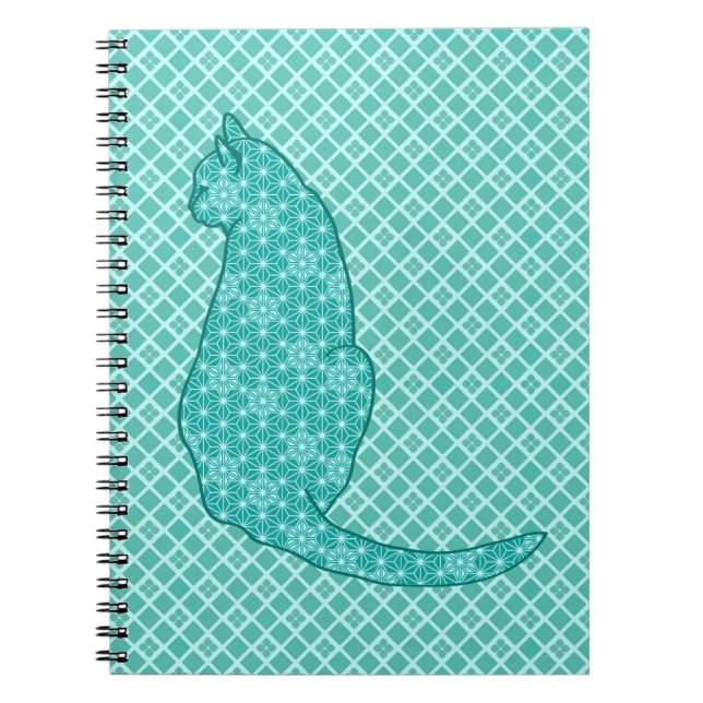 Caderno Espiral Gato Japonês - Turquoise Kimono Impressão (Frente)