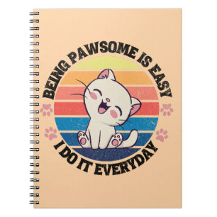Caderno Espiral Gato Kawaii branco e bonito