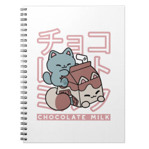 Caderno Espiral Gato Kawaii com Leite de Chocolate – Arte Pop Japo