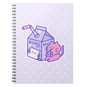 Caderno Espiral Gato Kawaii Cute com Caixa de Leite