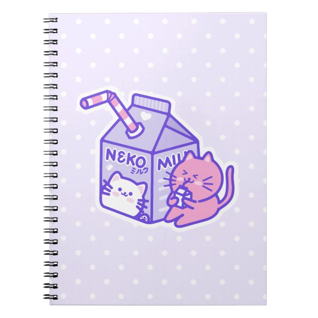 Caderno Espiral Gato Kawaii Cute com Caixa de Leite (Frente)