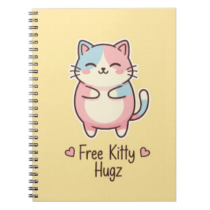 Caderno Espiral Gato Kawaii Fofo "Abraços de Cachorrinho Grátis" P