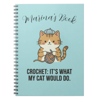 Caderno Espiral Gato Laranja Adorável de Crochê Crie o Seu Próprio