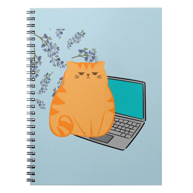 Caderno Espiral Gato Laranja Trabalhando (Frente)