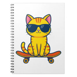 Caderno Espiral Gato Legal de Skate Usando Óculos de Sol Cartoon