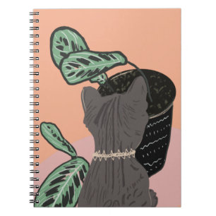 Caderno Espiral Gato Listrado Cinza Plantas  Tom e Meio    