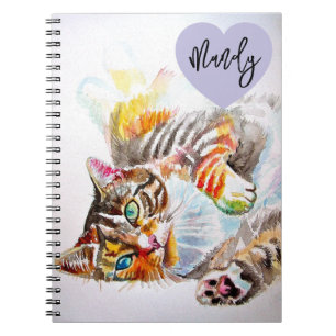 Caderno Espiral Gato Listrado Gatos Aquarela Felino Nome de Mulher