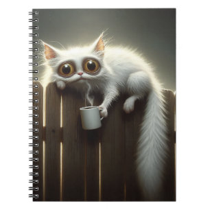 CADERNO ESPIRAL GATO LOUCO COM CAFÉ NA FENÇA