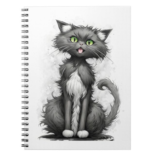 Caderno Espiral Gato Louco Em Branco (Frente)