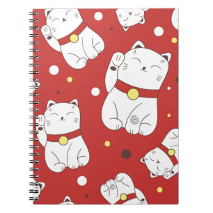 Caderno Espiral Gato Maneki-Neko, padrão de rabiscos japoneses.
