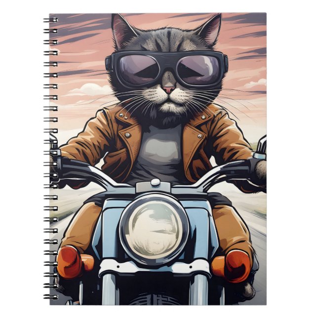 Caderno Espiral Gato na moto (Frente)