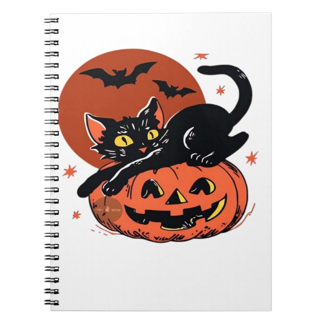 Caderno Espiral Gato Negro, Camiseta Clássica do Halloween (Frente)