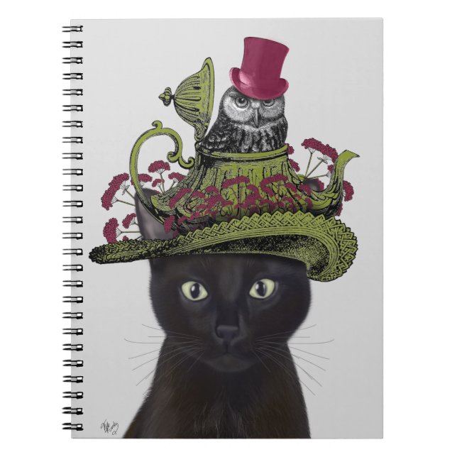 Caderno Espiral Gato Negro com Bule e Coruja (Frente)