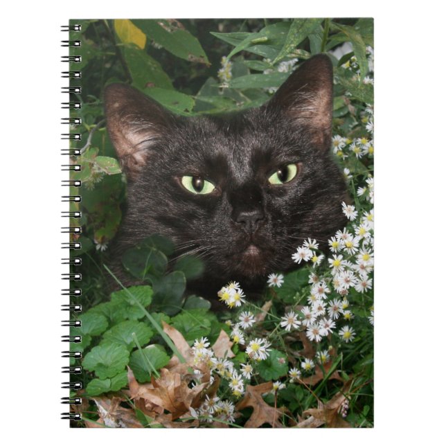 Caderno Espiral Gato negro com flores silvestres (Frente)