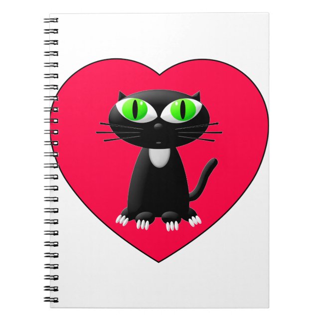 Caderno Espiral Gato Negro Em Coração Vermelho (Frente)
