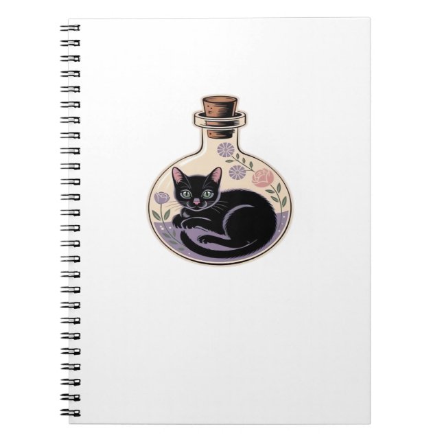 Caderno Espiral Gato Negro em Garrafa de Poção Camisa Clássica (Frente)