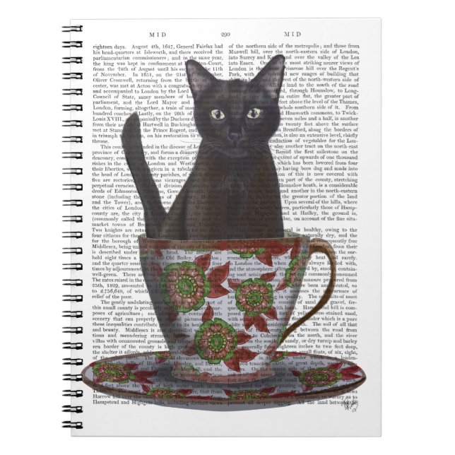 Caderno Espiral Gato Negro em Teacup (Frente)