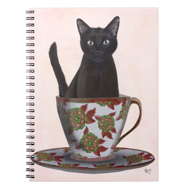 Caderno Espiral Gato Negro em Teacup (Frente)