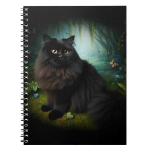 Caderno Espiral Gato Negro Fluffy na Mistura Woods