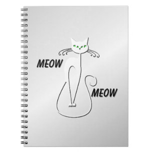Caderno Espiral Gato Negro linchado Miau Olhos Verdes em prata