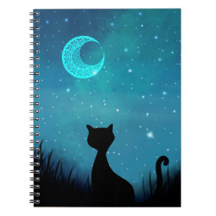 Caderno Espiral gato negro Starry sky