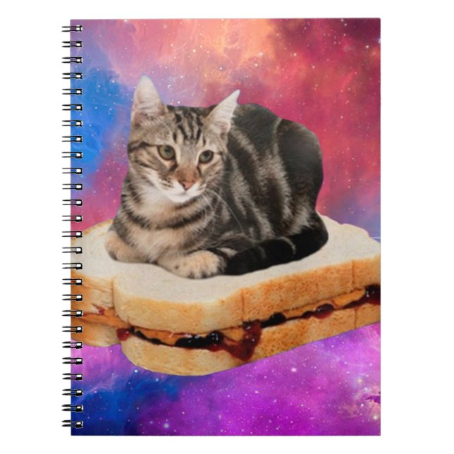 Caderno Espiral Gato num pão voando no espaço (Frente)