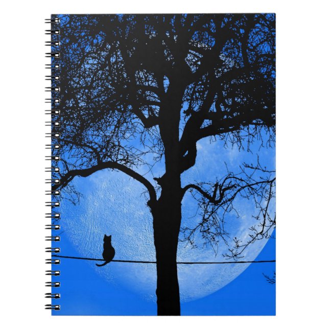 Caderno Espiral Gato numa Lua Azul Fio (Frente)