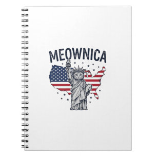 Caderno Espiral Gato Patriótico Meownica Design Vetorial Vintage_1