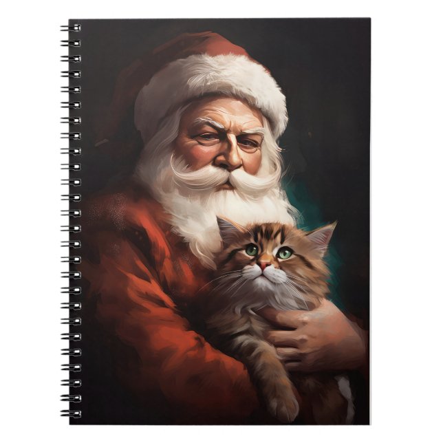 Caderno Espiral Gato Persa com Papai Noel Natal Festivo (Frente)