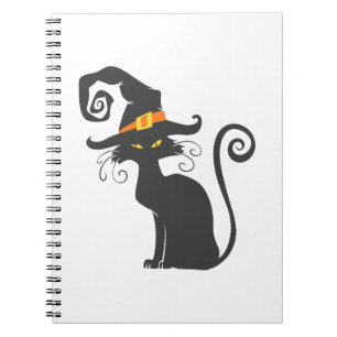 Caderno Espiral Gato preto bonito com um chapéu de bruxa - Escolhe