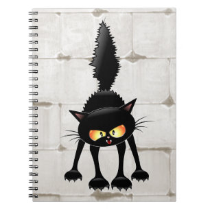 Caderno Espiral Gato Preto Cartoon Engraçado e Feroz 