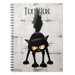 Caderno Espiral Gato Preto Cartoon Engraçado e Feroz 