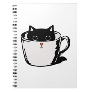 Caderno Espiral Gato preto com nariz vermelho escondido em um copo