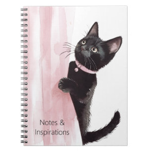 Caderno Espiral Gato Preto Cortina Rosa