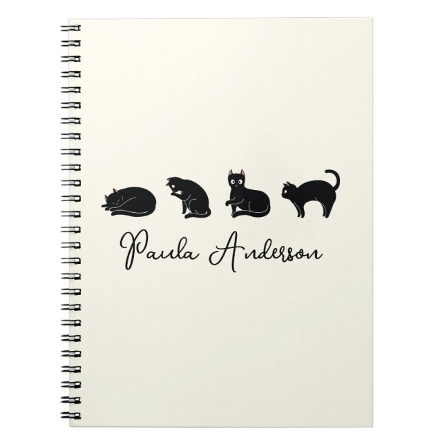 Caderno Espiral Gato Preto Cute Engraçado Personalizável (Frente)