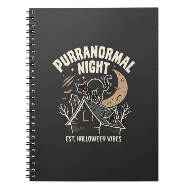 Caderno Espiral Gato Preto da Lua no Halloween (2) (Frente)