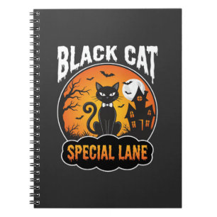 Caderno Espiral Gato Preto de Halloween Casa Assombrada Design de