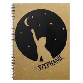 Caderno Espiral Gato Preto De Silhueta Atingindo Lua E Estrelas