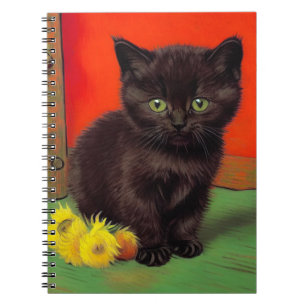 Caderno Espiral Gato Preto do Estilo Van Gogh