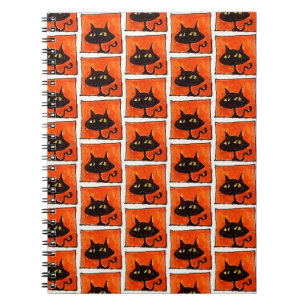 Caderno Espiral Gato Preto do Halloween Quadrados Laranja Desenho