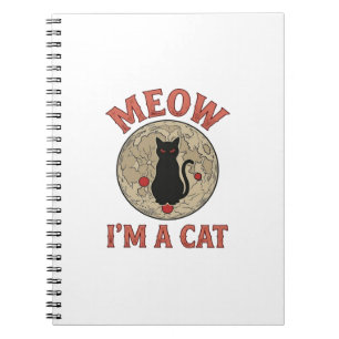 Caderno Espiral Gato Preto Engraçado Lua Design Vintage Halloween_