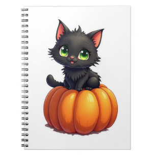 Caderno Espiral Gato Preto Fofo em Abóbora Halloween Caprichoso