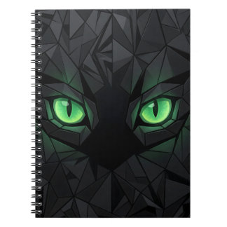 Caderno Espiral Gato Preto Low Poly com Olhos Verde Esmeralda