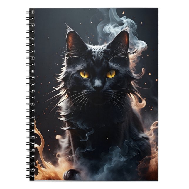 Caderno Espiral Gato Preto Mestificado em Risco de Fumaça (Frente)