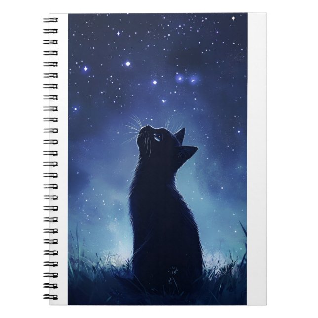 Caderno Espiral Gato Preto no Prado Mágico de Starlit (Frente)
